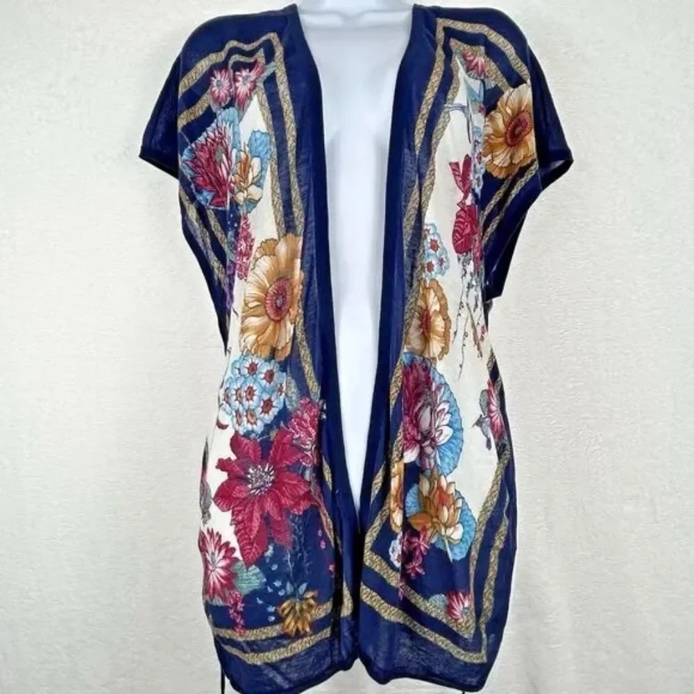 Anthropologie Moth Floral Kimono Tunic Boho Tie Waist Wrap Top Small